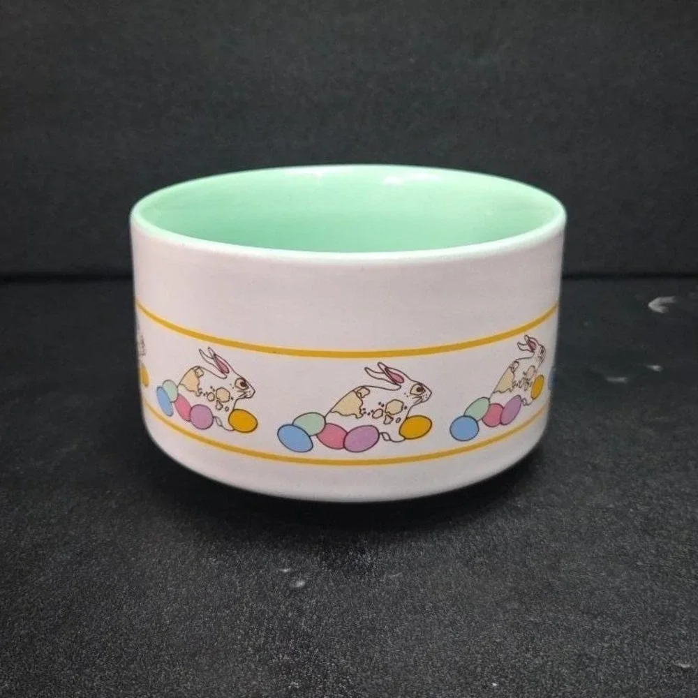 Little Bunny Collection Bowl, Vintage Pottery Childs Dish, Easter Rabbits Design